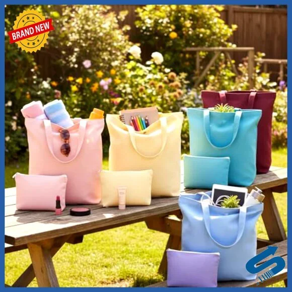 Reusable Tote Bags and Makeup Pouches Set Polyester Cotton Travel Organizer